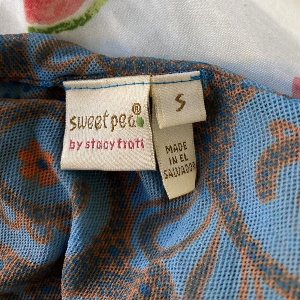 ⭐ 3/$15 Vintage Y2K Sweet Pea Small Blue Orange Floral Mesh Tank Mini Dress - Picture 6 of 10